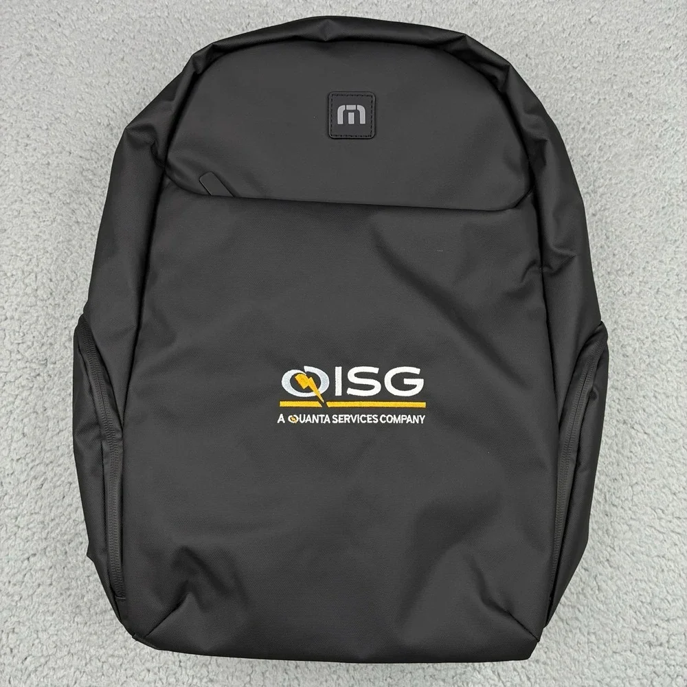 TravisMathew Backpack Black Laptop Travel Bag QISG Quanta Services Logo NWT